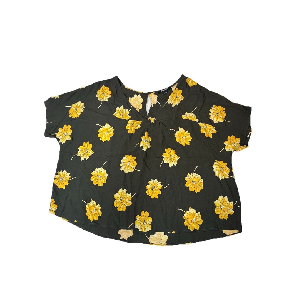 Madewell Rhyme gray black yellow floral V-neck flowy oversized crop top Size M‎